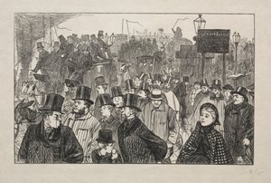 Il flusso vivente al London Bridge - Sul ponte, 1863 da George Louis Palmella Busson Du Maurier