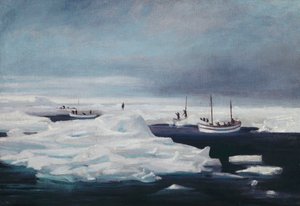 Il James Caird, Dudley Docker e Stancomb Wills Ormeggiati al Ghiacciaio nel Mare di Weddell, Aprile 1916 da George Marston