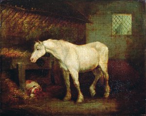Una vecchia cavalla grigia a una mangiatoia da George Morland