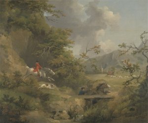 Caccia alla volpe in campagna collinare da George Morland
