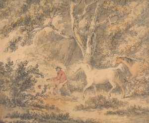 Paesaggio con cavalli, contadino e cane da George Morland