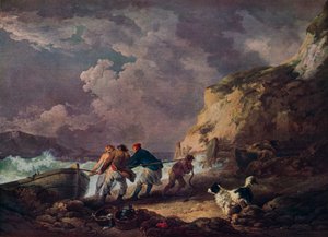 Riva del mare: pescatori che tirano una barca, 1791