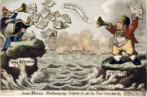 John Bull (icona della nazione britannica) che scambia notizie con il continente da George Moutard Woodward