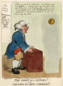 Il Fantasma di una Guinea! o La Sorpresa del Banchiere di Campagna!, pub. 1804 (incisione colorata a mano) da George Moutard Woodward