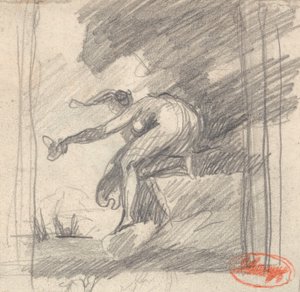 Figura femminile inginocchiata su un promontorio che saluta da George Romney