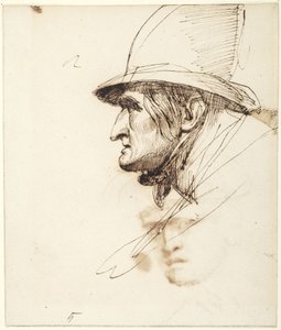 Testa di uomo di profilo con un grande cappello da George Romney