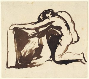 Figura nuda inginocchiata che scrive su una grande tavoletta da George Romney