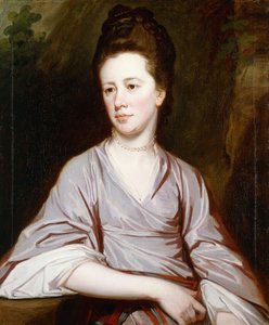 Ritratto di Miss Joan Knatchbull, seduta a mezzo busto con un vestito malva e una collana di perle da George Romney