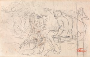 Possibile figura seduta che pronuncia un giudizio su una figura inginocchiata da George Romney