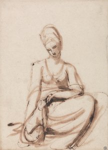 Donna seduta che nutre un animale da George Romney