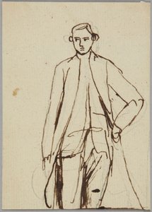 Figura maschile in piedi, mano sinistra sul fianco, studio di ritratto da George Romney