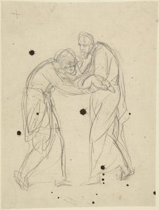 Figure maschili e femminili in piedi che tengono in braccio un neonato da George Romney