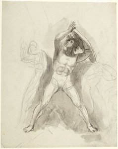 Nudo maschile in piedi con scudo da George Romney