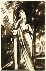 Donna in piedi accanto a una stele da George Romney