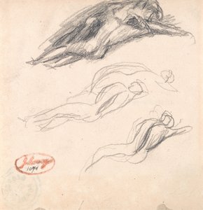 Tre schizzi di una figura addormentata, probabilmente Adamo ed Eva, per "Satana scoperto all