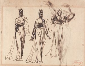 Tre studi di una donna in piedi, probabilmente Lady MacBeth
