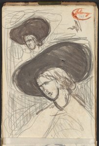 Due schizzi di una signora con il cappello da George Romney