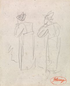 Due figure in piedi che indossano cappelli alti da George Romney