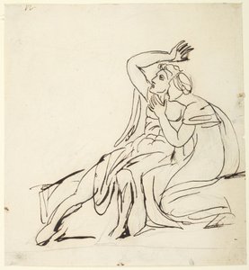 Due figure sedute; sul retro: studi di gruppi di tre figure da George Romney