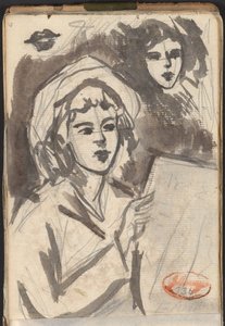 Donna che legge e studio del volto da George Romney