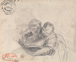 Una donna che insegna a un bambino a leggere da George Romney