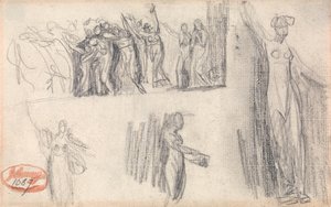 Donne e bambini in fuga e tre schizzi di una figura femminile in piedi da George Romney