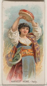Festa del Raccolto, Italia, dalla serie Holidays per le sigarette Duke, 1890 da George S. Harris and Sons