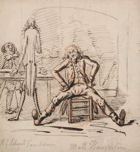 Tre uomini in una stanza: Gilchrist seduto a un tavolo, Tom Adam in piedi, visto da dietro, e Matt Haughton seduto con le gambe distese e le braccia sui fianchi davanti a un fuoco da George Shepheard