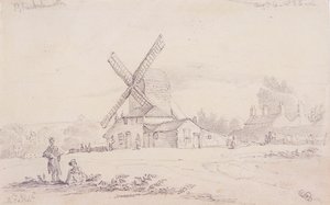 Veduta del mulino con un mulino a vento su Blackheath, Greenwich, Londra, 1833 da George Shepheard