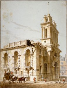 Vista nord-ovest della Chiesa di Santa Maria Woolnoth, Città di Londra, 1812 da George Shepherd