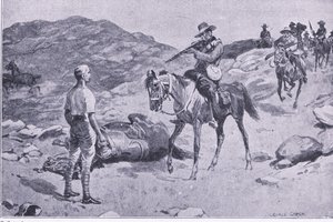 Un atto di valore durante la marcia verso Hoopstad, Dopo Pretoria: La guerra di guerriglia pubblicata da Harmsworth Bros Limited 1901 da George Soper