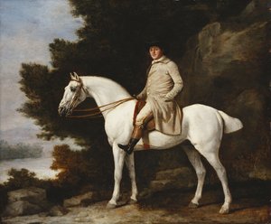 Un Gentiluomo su un Cavallo Grigio in un Paesaggio Roccioso e Boschivo da George Stubbs
