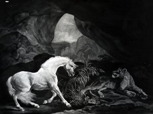 Un cavallo spaventato da una leonessa, inciso da Benjamin Green, 1774