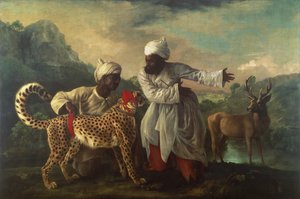 Ghepardo e cervo con due indiani da George Stubbs
