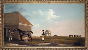 Il cavallo da corsa Gimcrack a Newmarket Heath con l