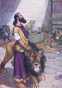 Daniele nella fossa dei leoni, da The Bible Picture Book pubblicato da Thomas Nelson, 1950 circa (litografia)