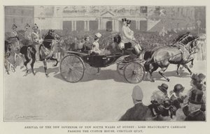 Arrivo del nuovo governatore del Nuovo Galles del Sud a Sydney, la carrozza di Lord Beauchamp passa davanti alla Dogana, Circular Quay da George Washington Lambert