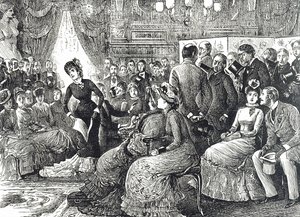 Fumetto che raffigura un tipico concerto in salotto