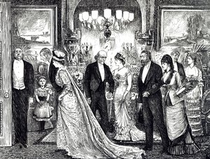 Fumetto che raffigura una serata elegante in una casa vittoriana da George du Maurier