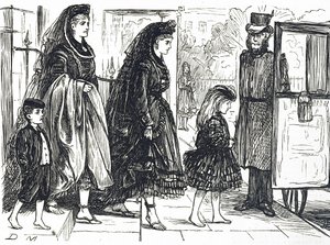 Fumetto che raffigura persone che usano calzature naturali per evitare piedi deformati da George du Maurier