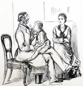 Bambino affascinato dalla gomma usata per fissare i denti falsi da George du Maurier