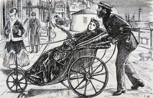 Patrick che spinge la sedia da bagno della signora da George du Maurier