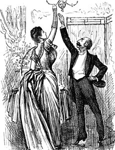 Coppie inglesi di classe superiore che cercano di raggiungere un lampione a gas da George du Maurier
