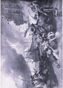 La battaglia di La Hogue, 23-24 maggio 1692: Distruzione della flotta francese, illustrazione da British Battles on Land and Sea, 1915 da George the Elder Chambers