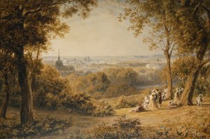 Una Vista di Versailles con Figure Eleganti in Primo Piano al Tramonto da George the Younger Barret