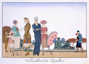 Gli Alleati a Versailles, inciso da Henri Reidel da Georges (after) Barbier