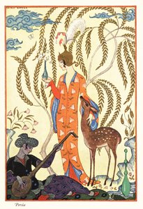 Una donna tiene una fiaschetta di profumo, antica Persia da Georges Barbier
