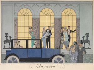 Arrivederci. Persone che partono in auto. Persone in abito da sera