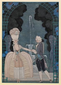 Colloquio sentimentale. Un uomo che tiene la mano di una donna. da Georges Barbier