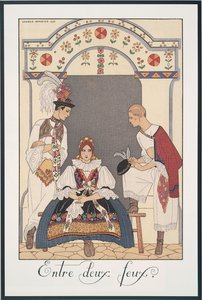 Falbalas et Fanfreluches, Almanacco per il 1923, Entre deux feux, di George Barbier, stampa da Georges Barbier